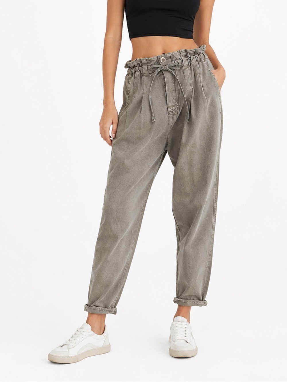 Free People Margate Pleated Trouser XS Sugar Kelp Green Paper Bag Ankle Pants